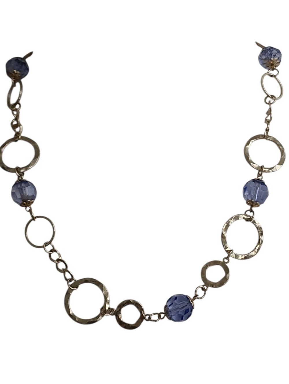 Anne Klein Goldtone Hammered Circle Link Necklace Periwinkle Blue Beads